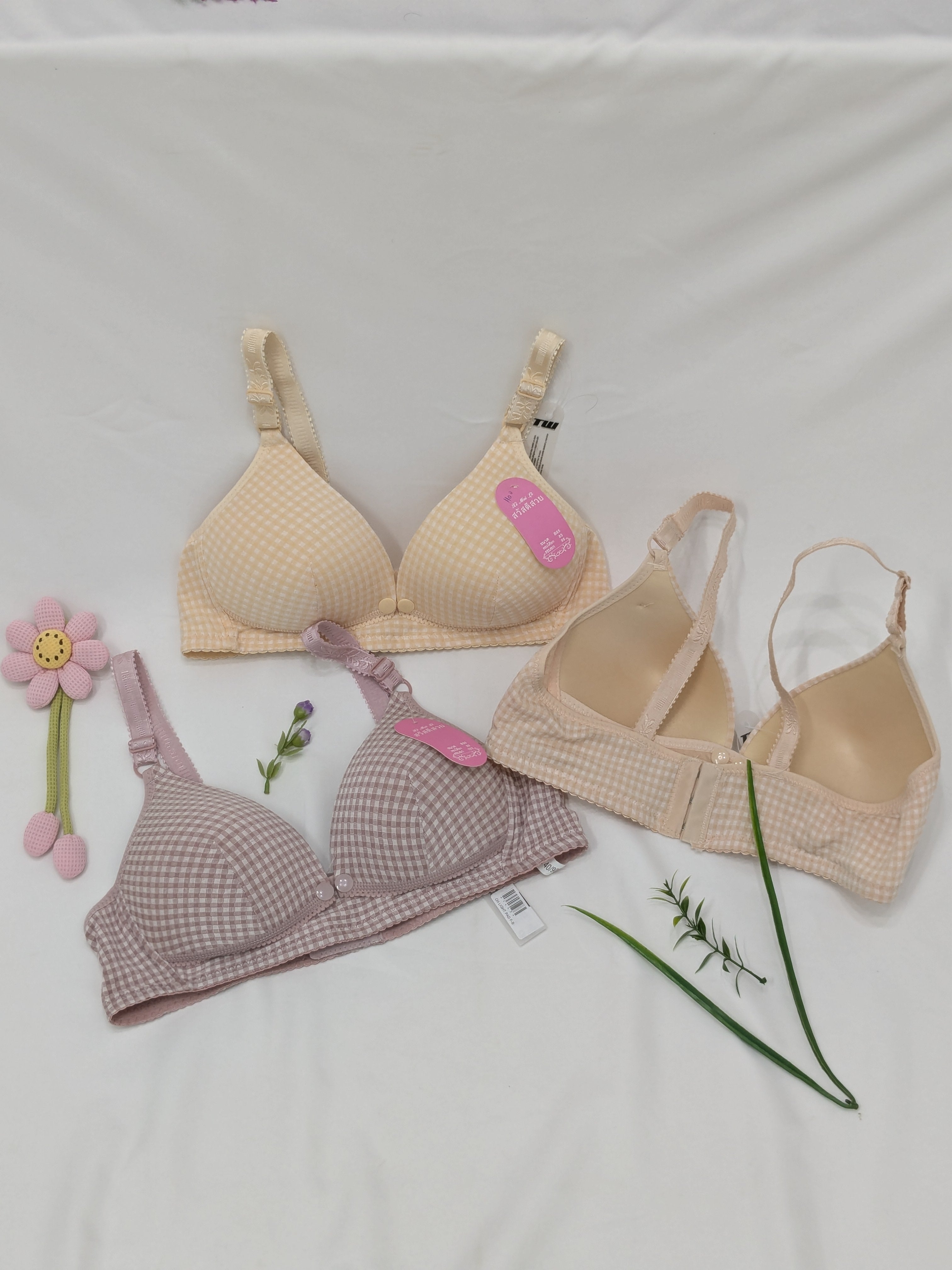 Front Open Cheque Light Pad Feeding Bra