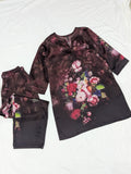 Burgundy Floral Printed Silk 2-Piece Co-ord Set