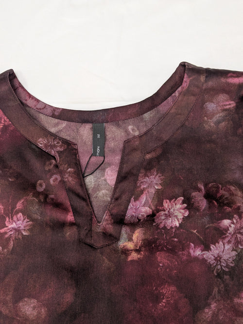 Burgundy Floral Printed Silk 2-Piece Co-ord Set