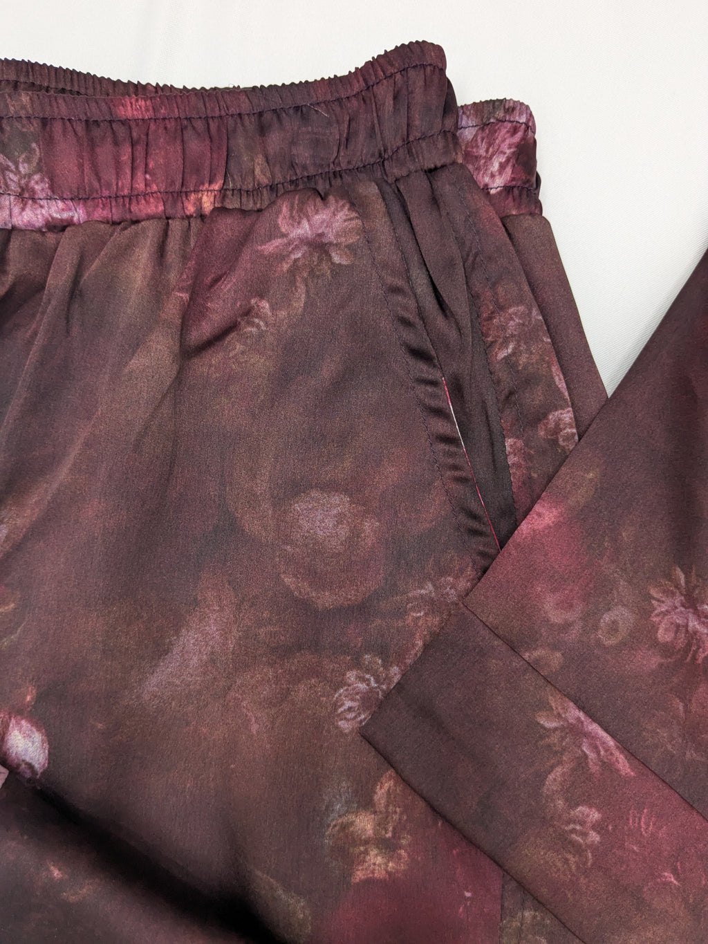 Burgundy Floral Printed Silk 2-Piece Co-ord Set