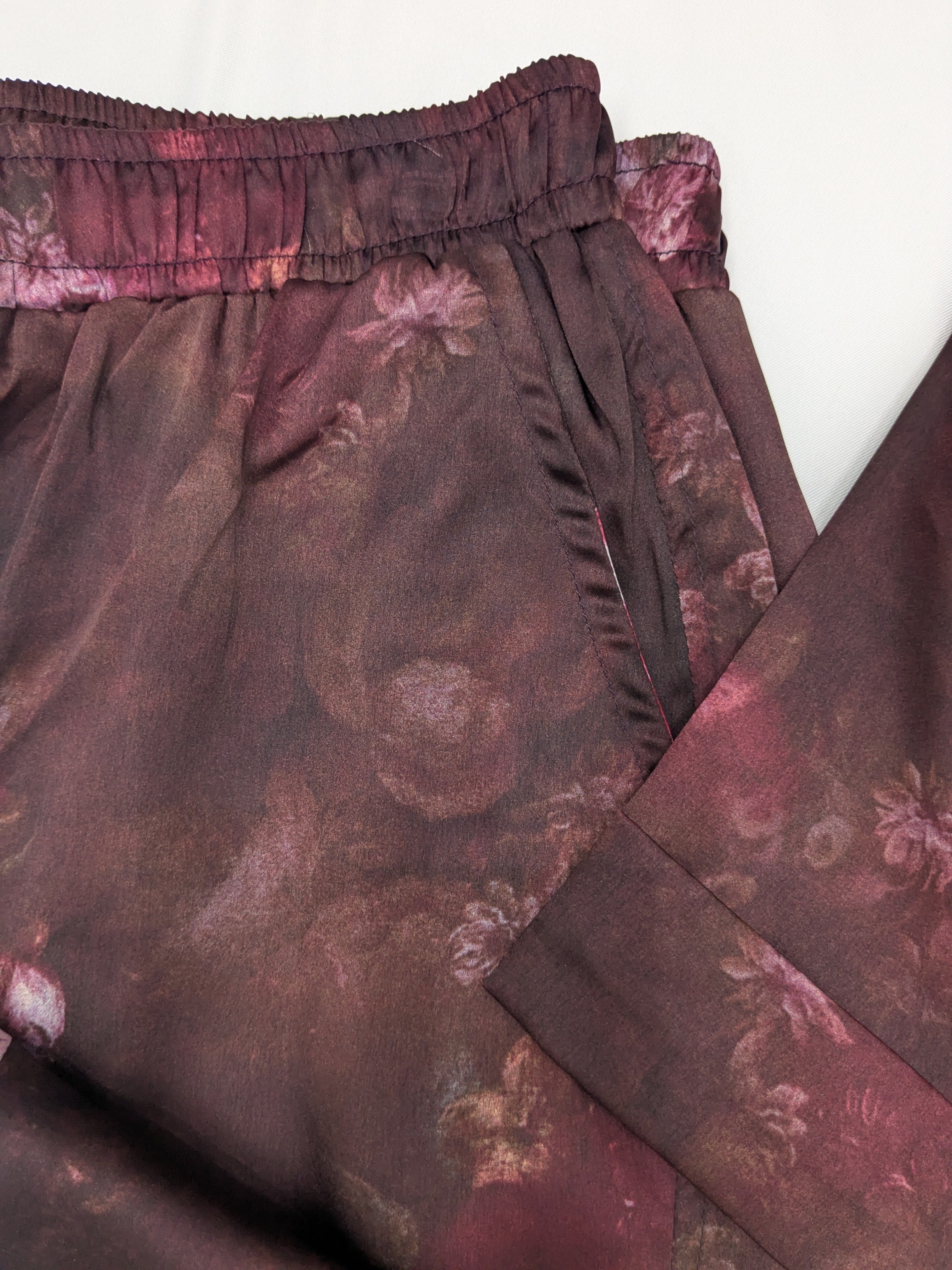 Burgundy Floral Printed Silk 2-Piece Co-ord Set