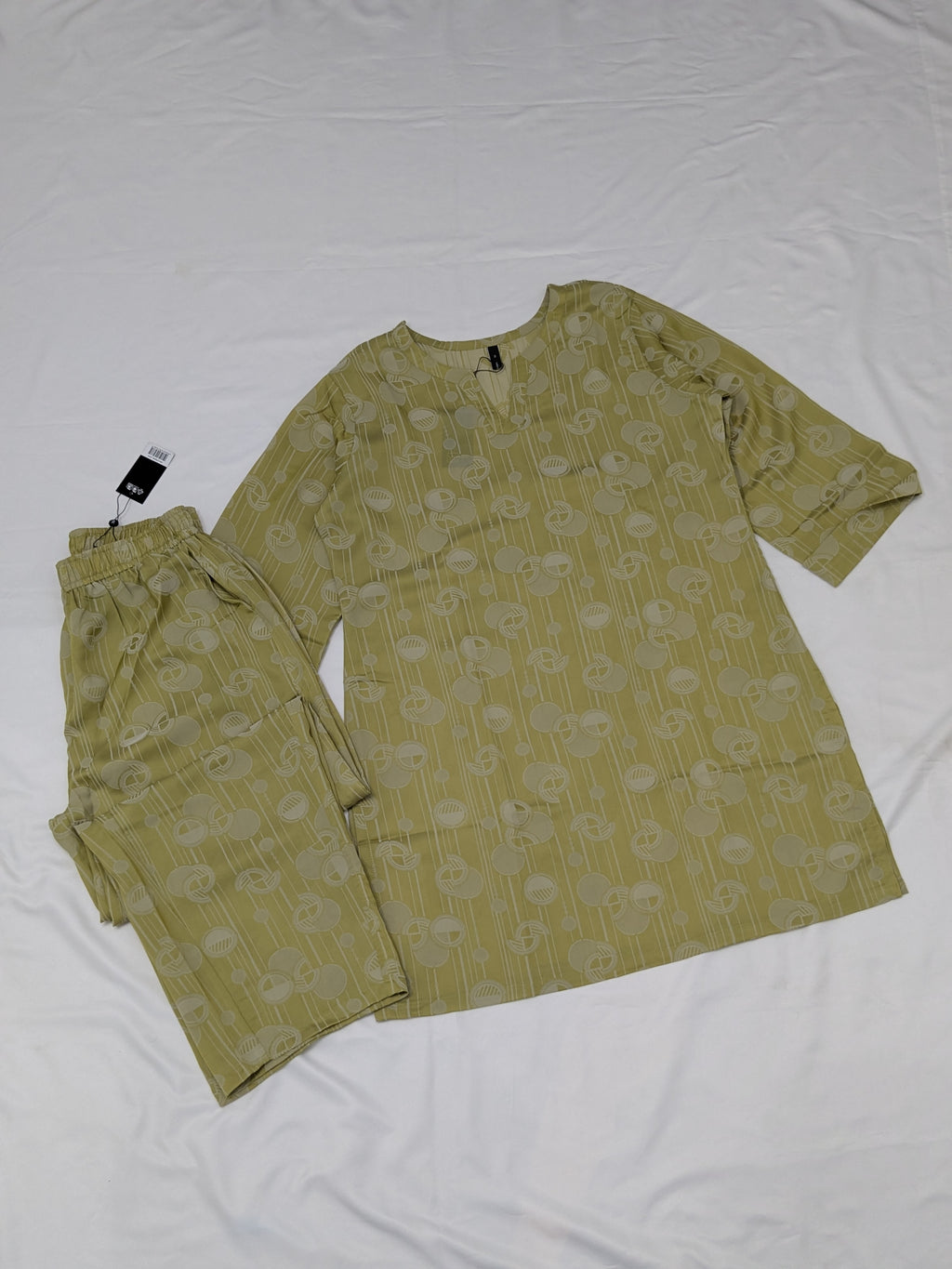 Sage Green Geometric Printed 2-Piece Co-ord Set
