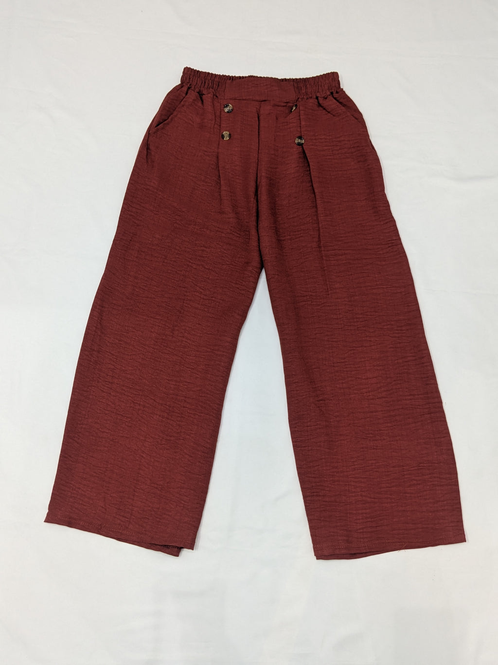 Rust Orange Pleated Button-Accent Trousers